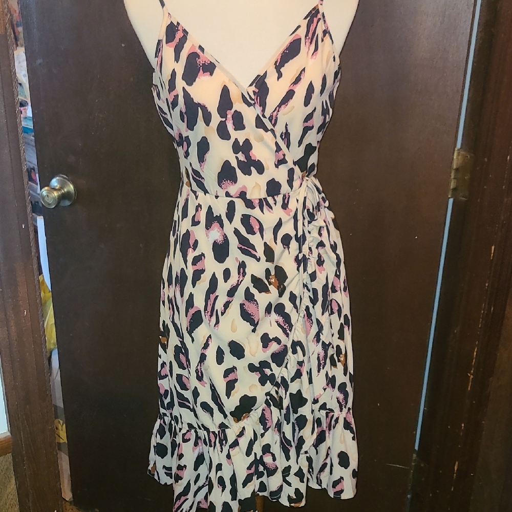 Entro Pink and Black Animal Print Midi Dress